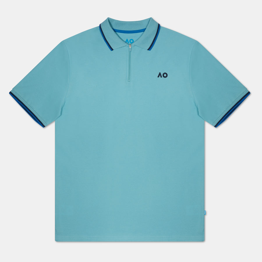 Men's Australian Open Half-Zip Polo Shirt Light Blue