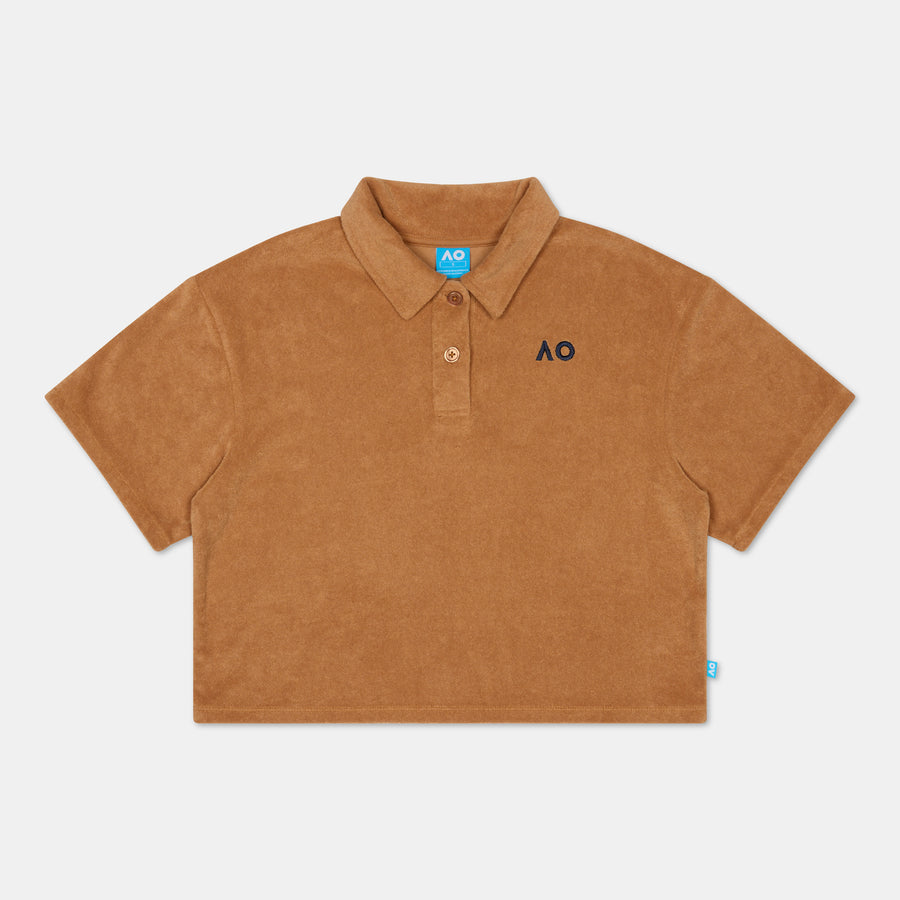 Women's Australian Open Cropped Terry Polo Shirt Beige