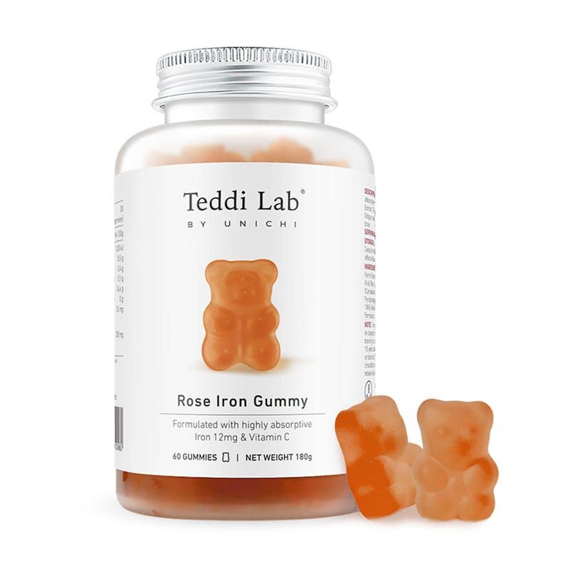 Teddi Lab by Unichi Rose Iron Gummy 60s with Vitamin C - Energy Support, Gentle Formula 1Pack