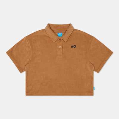 Women's Australian Open Cropped Terry Polo Shirt Beige