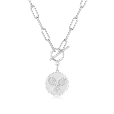 Australian Open Crossed Racquet Coin Necklace Silver