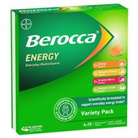 Berocca Energy 60 Effervescent Tablets 4 x 15 Variety Exclusive Pack