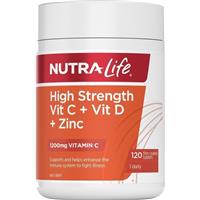 Nutra-Life High Strength Vitamin C + Vitamin D + Zinc 120 Tablets
