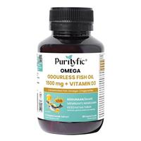 Purityfic Omega Odourless Fish Oil + Vitamin D3 (30 Soft Capsules) 1Bottle